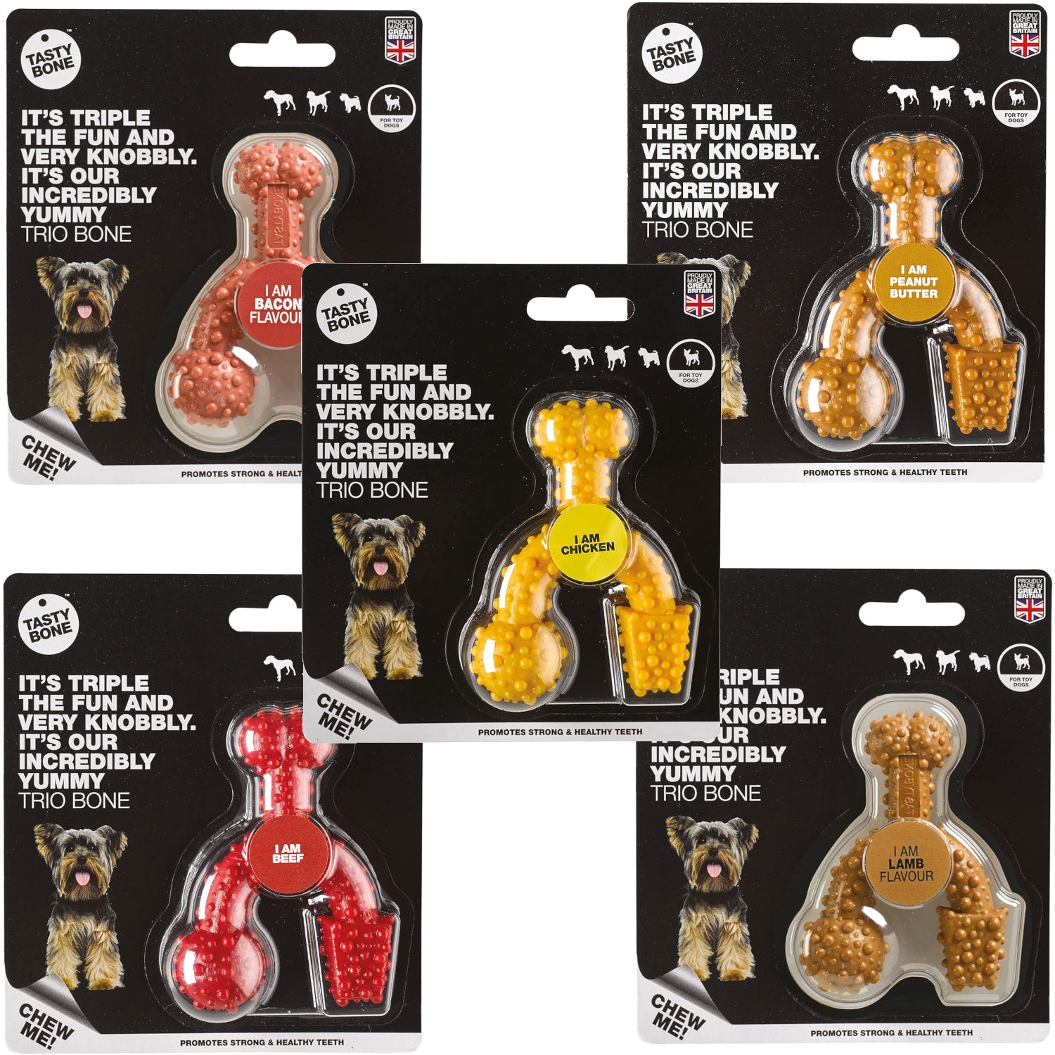 TastyBone TRIO Tough Nylon Dog Chews for Toy Dogs 5 Flavours