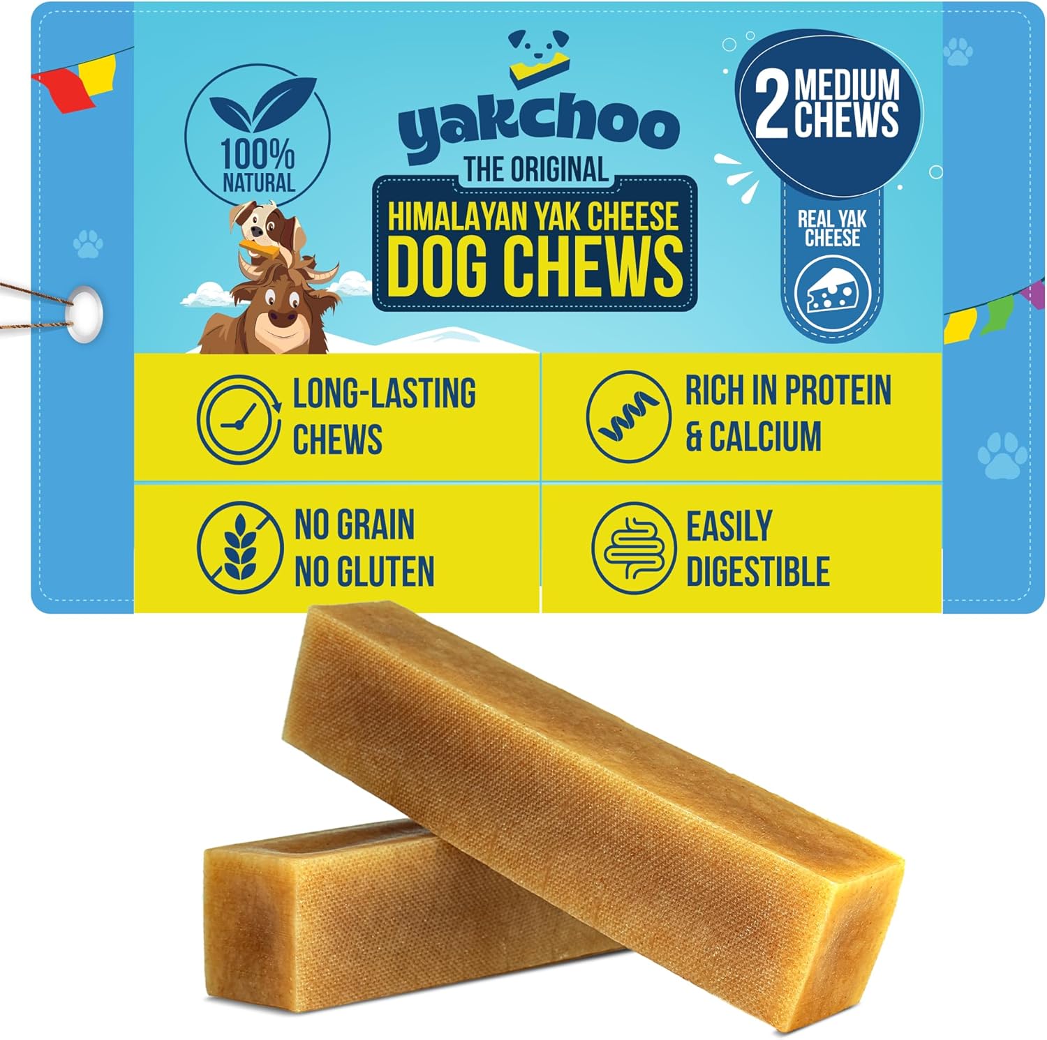 Yakchoo Himalayan Yak Cheese Dog Chews – Medium 70g - 2 or 3 Pack Options