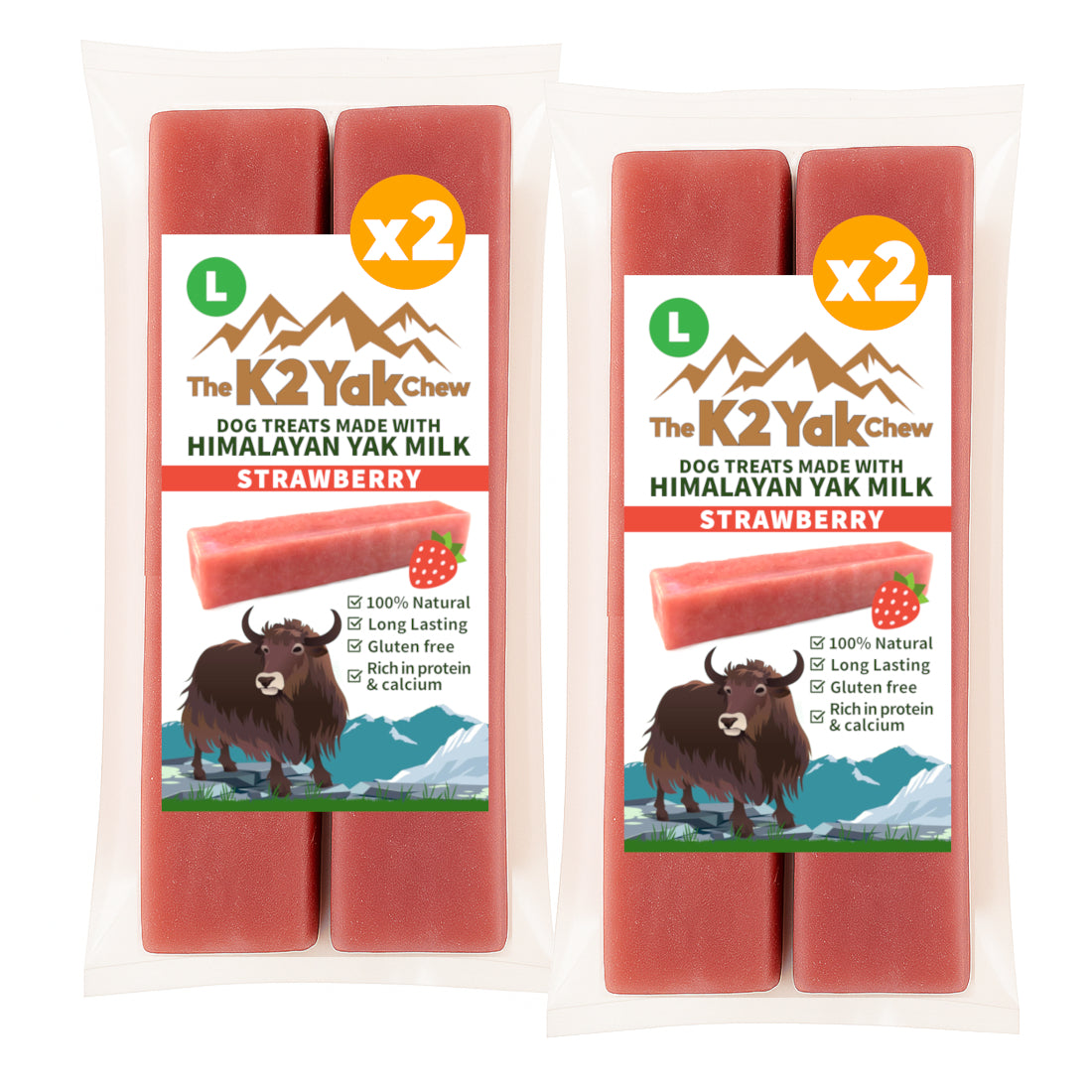 K2 Yak Chews Dog Treats Strawberry Large