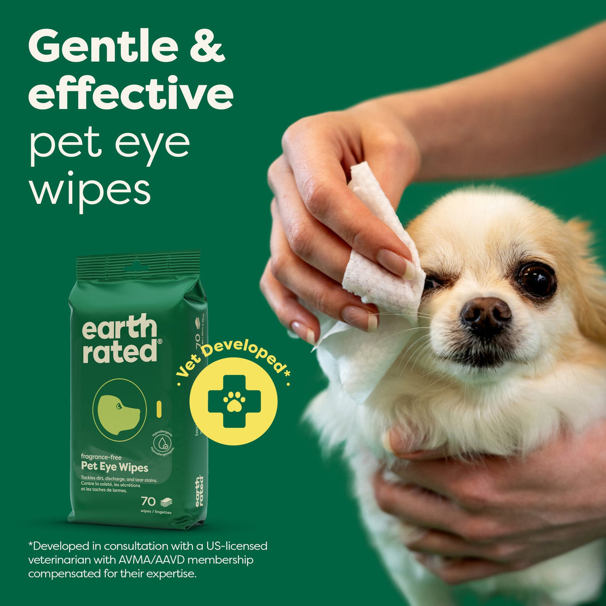 Earth Rated Dog Eye Wipes – Fragrance Free – 70 Pack