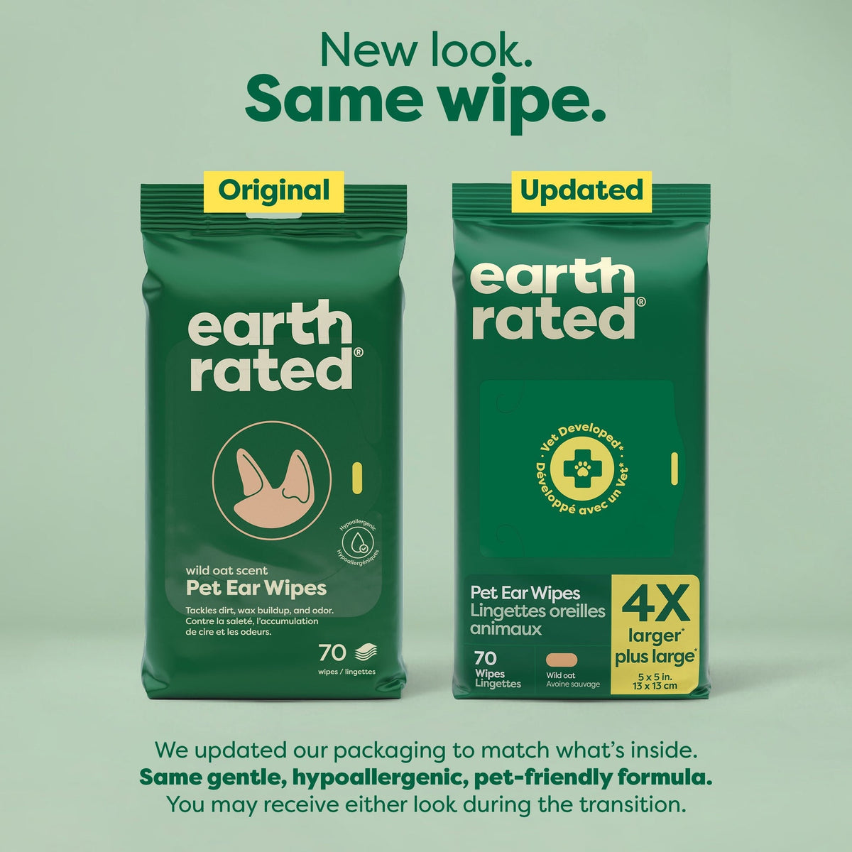 Earth Rated Dog Ear Wipes – Wild Oat Scent – 70 Pack