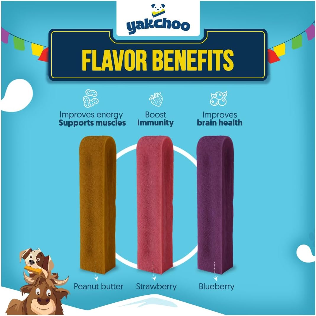 Yakchoo Himalayan Yak Cheese Dog Chews – Medium 70g - Blueberry Strawberry & Peanut Butter 3 Pack
