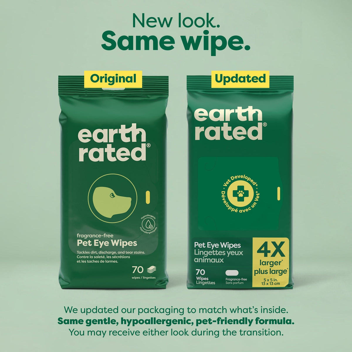 Earth Rated Dog Eye Wipes – Fragrance Free – 70 Pack