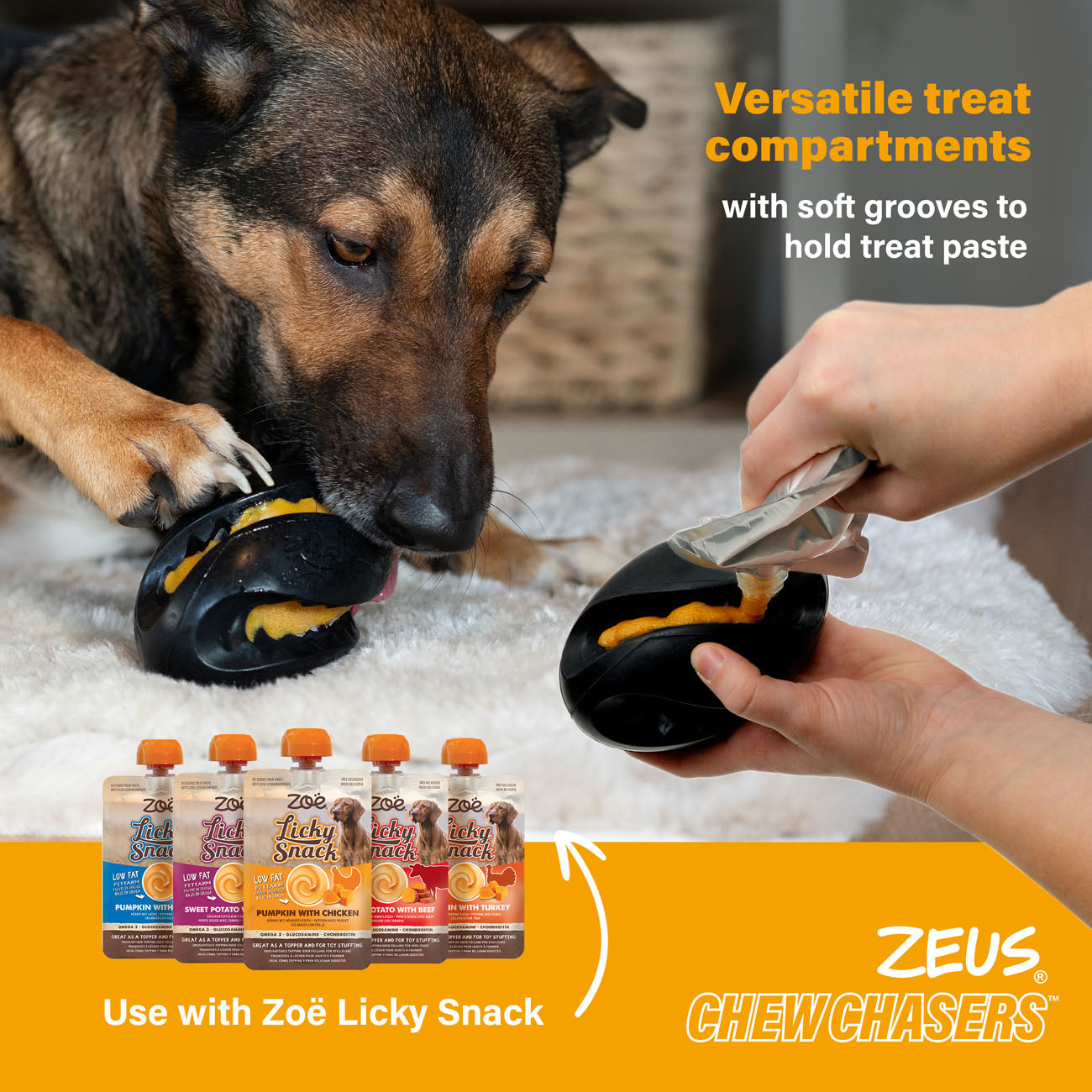 Zeus ChewChasers Dog Toys Treat Rugby Ball