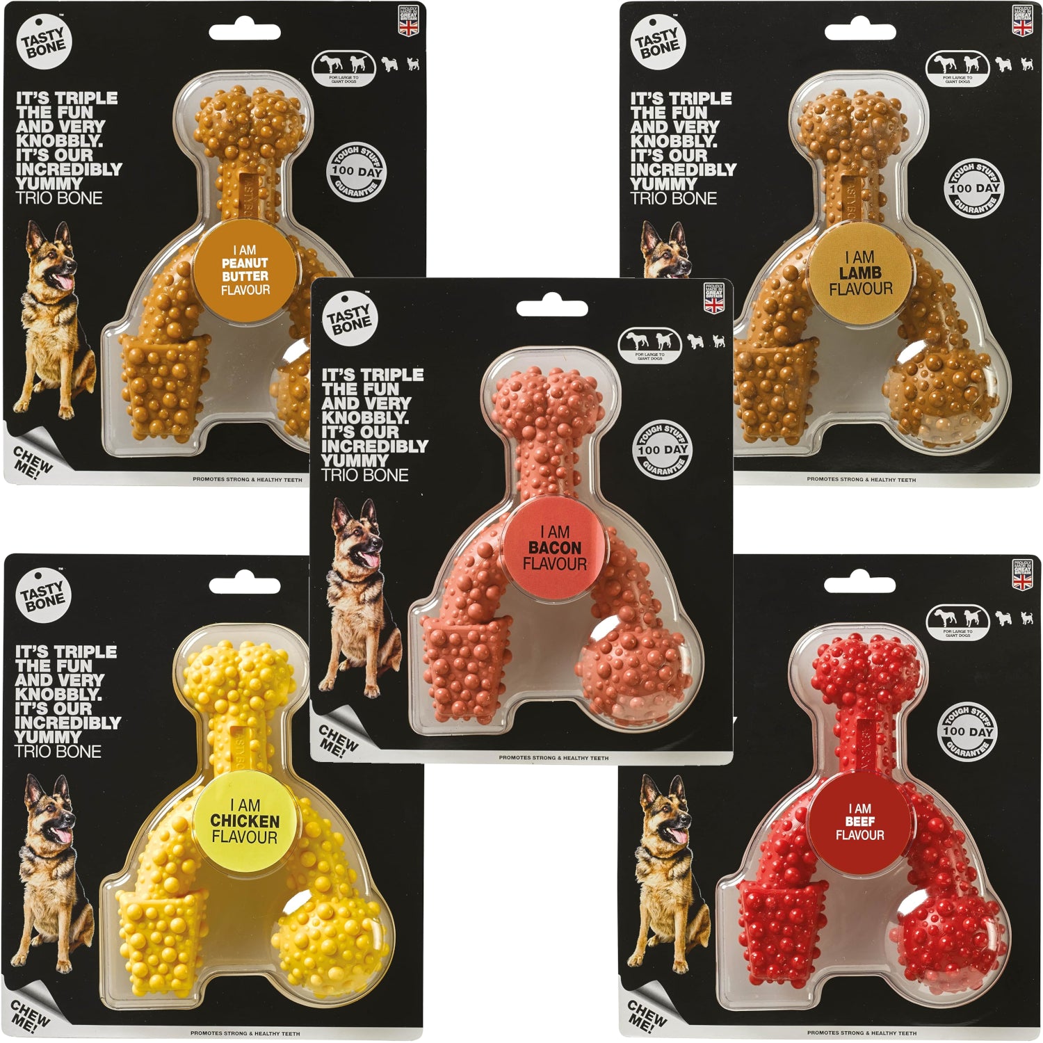 TastyBone TRIO Tough Nylon Dog Chews for Large Dogs 5 Flavours