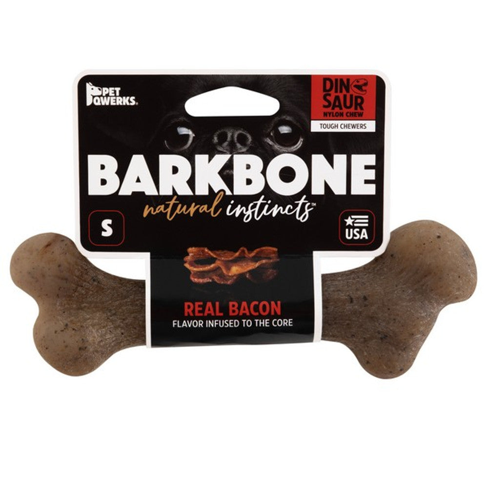 Pet Qwerks Dinosaur BarkBones Bacon Nylon Tough Dog Toys 3 Sizes