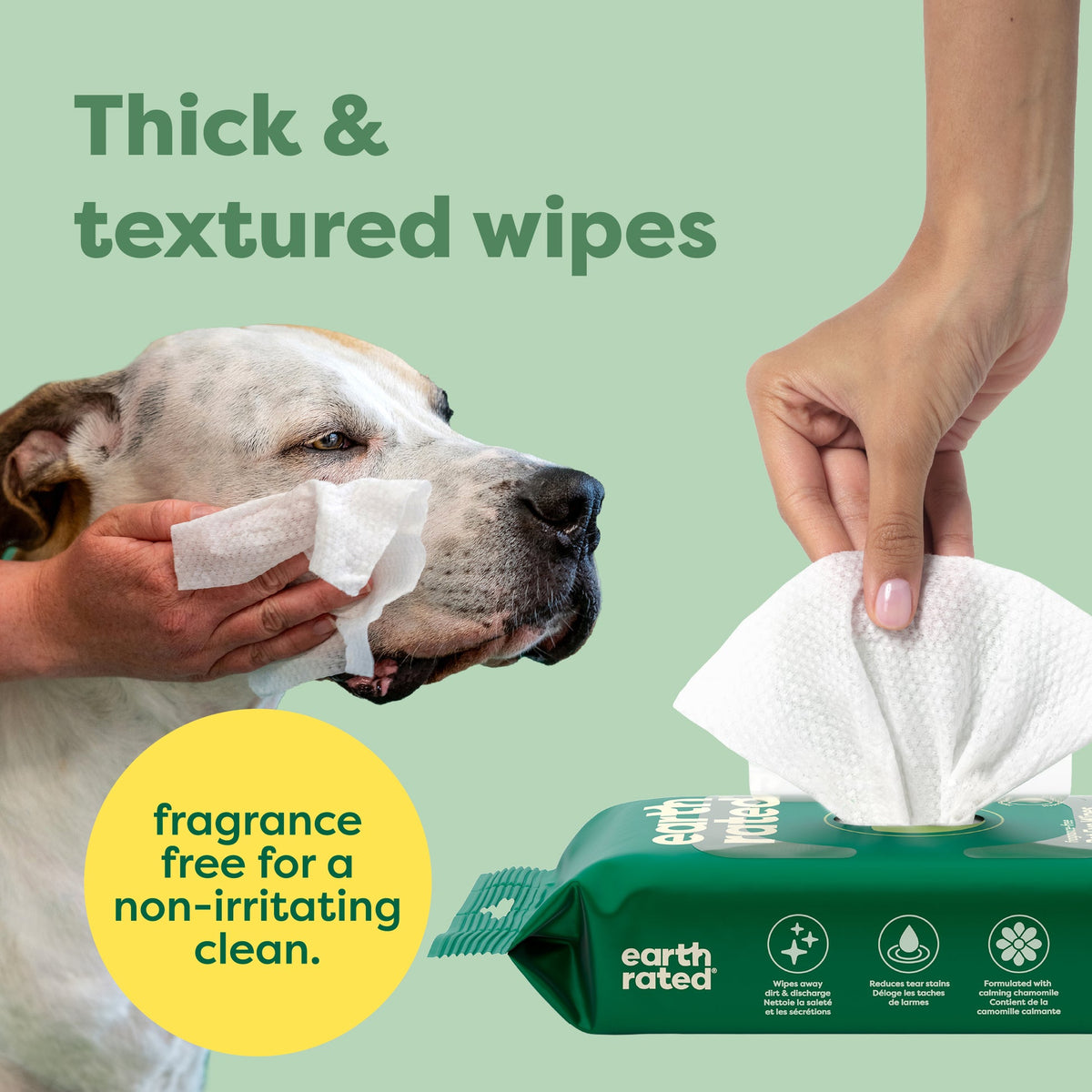 Earth Rated Dog Eye Wipes – Fragrance Free – 70 Pack