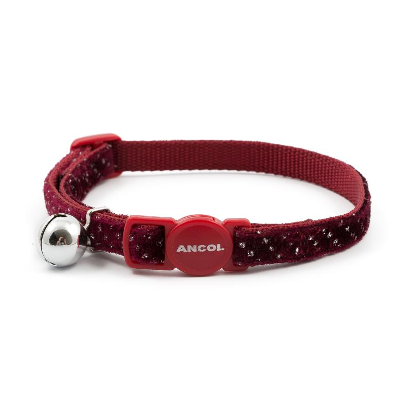 Cat Collar Ancol Velvet Sparkle Safety Red