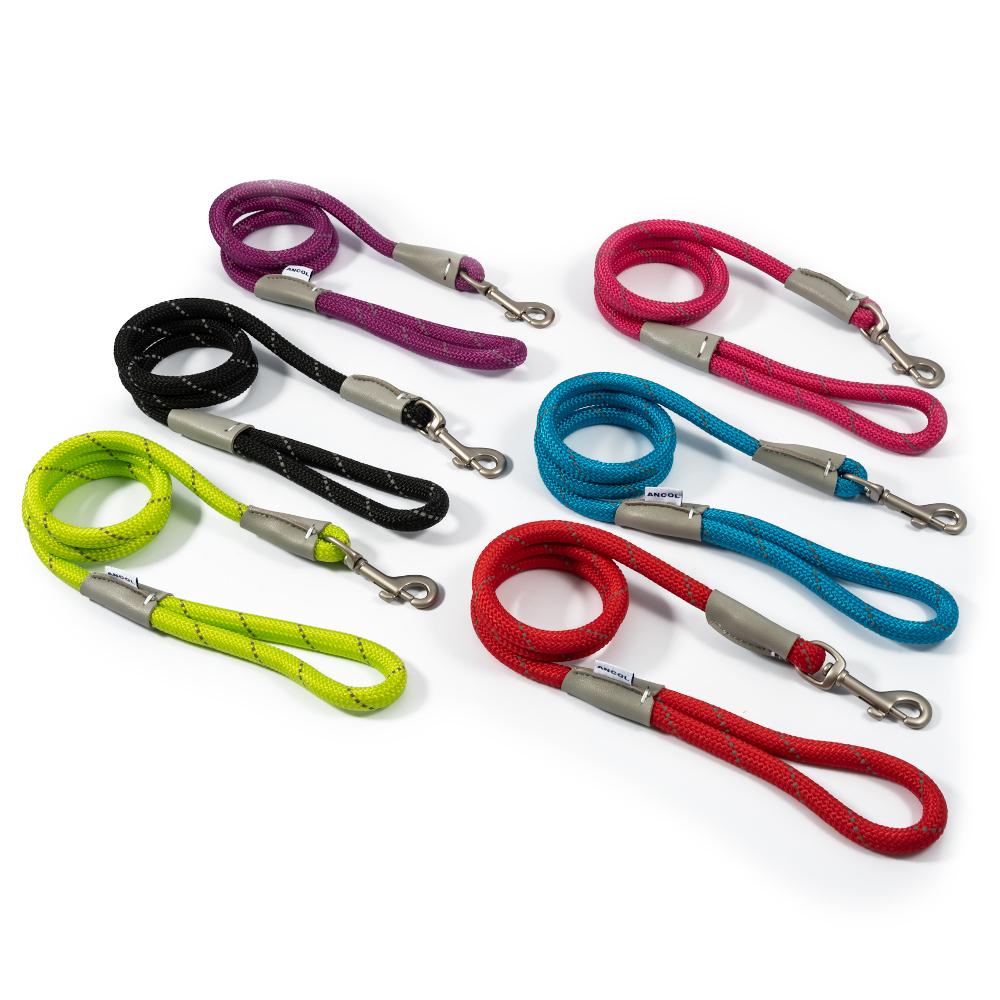 Ancol Viva Dog Rope Lead Snap Hook Reflective Purple 2 Sizes