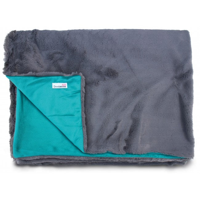 Doodlebone Faux Fur Dog Blanket Slate/Teal