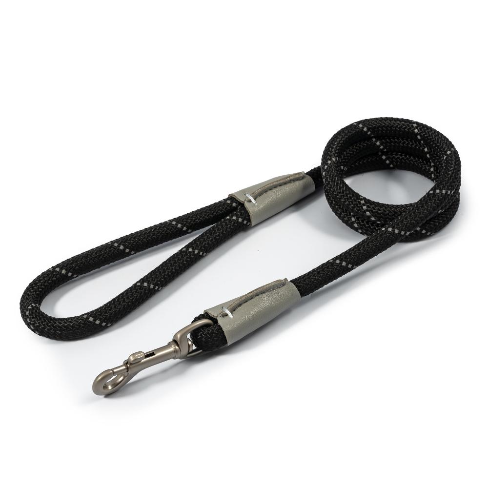 Ancol Viva Dog Rope Lead Snap Hook Reflective Black 2 Sizes